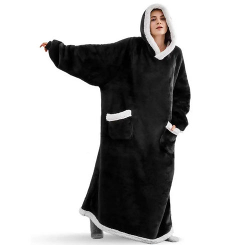 Winter Long Blanket with Sleeves Plush Fleece Hooded