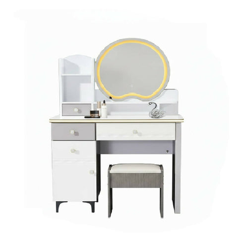 Makeup Vanity Corner Dressing Table with LED Mirror & Stool