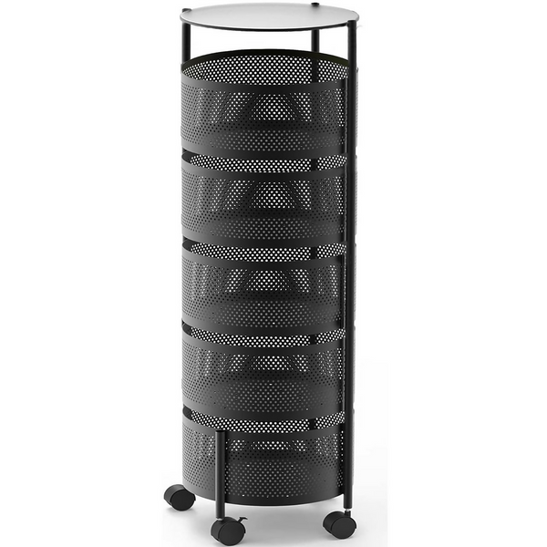 5 Tier Fruit Shelf Basket Storage Rack Rotating Wheels