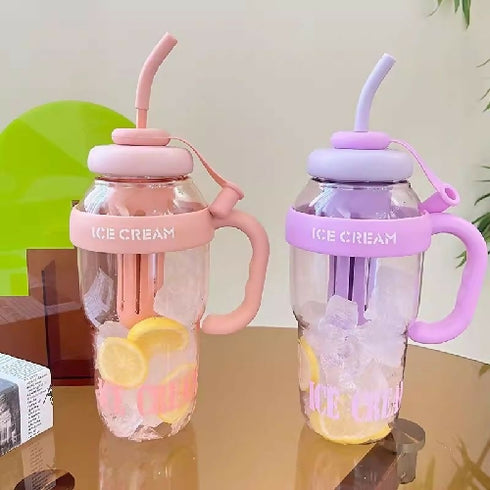 1200ml Cute Water Bottle with Straw for Milk, Juice, Tea, Coffee, and Beverages