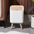 Practical Wooden Grain Square Pressing Type Trash Can Open Lid Standing Home Plastic Bin