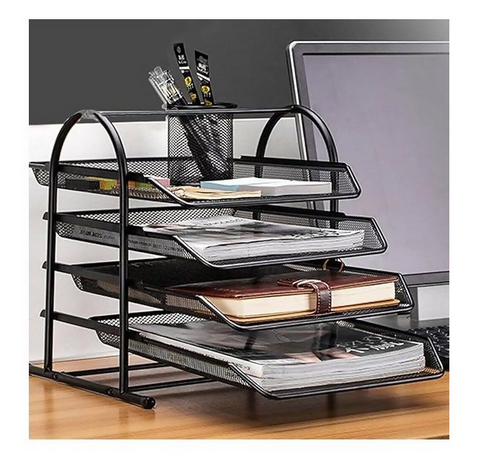 4-Tier Metal Desk Organizer with Sliding Document Tray