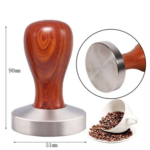 51mm Wooden Handle Stainless Steel Coffee Tamper for Espresso Coffee Press