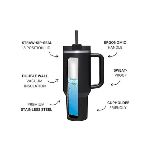1200ml Leakproof Insulated Travel Tumbler Mug - Black