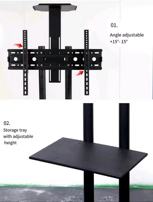 TV Stands Mobile TV Cart Floor Stand with Tray Bracket Mount for 32''-65''