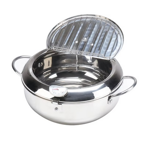 Pot Stainless Steel French Fries Potato Chips Tempura Chicken Pot With Thermometer and Oil Filter Tack Deep Fryer Pot