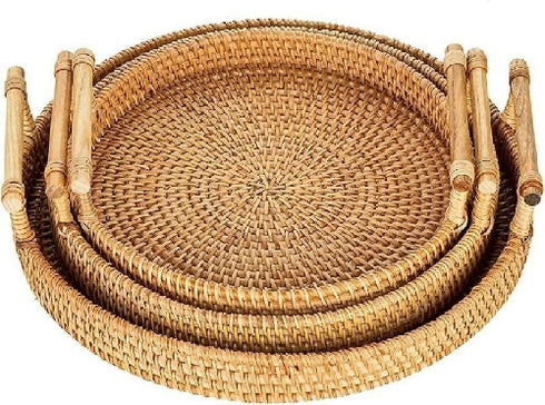 Round Rattan Basket Food Serving Basket Organizer