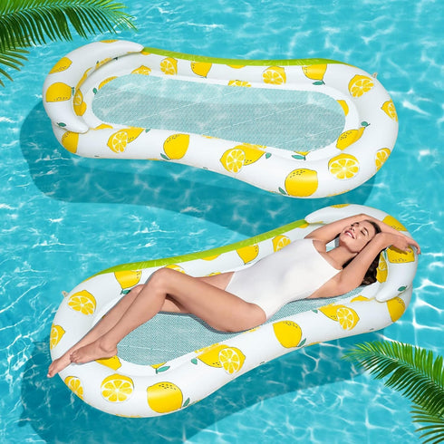 Inflatable Pool Raft Lounger with Lemon Pattern