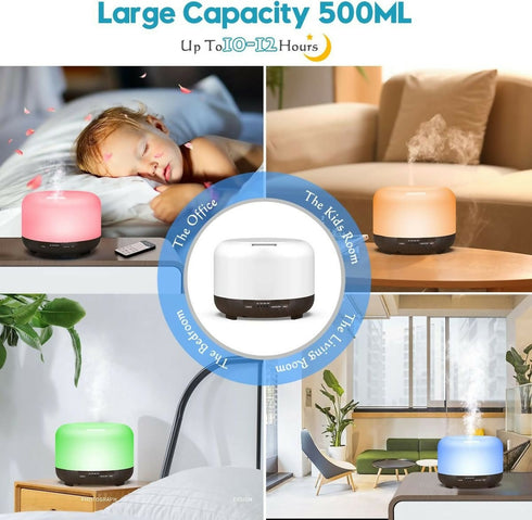 500ml Aromatherapy Humidifier Diffuser with Remote & 7 RGB Lights & Timer