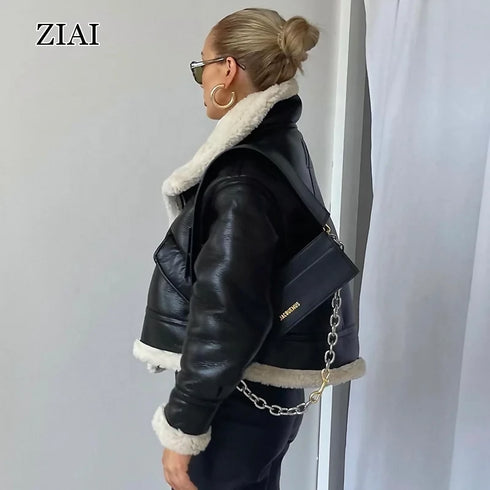 Faux Fur Crop Leather Jacket