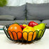 Fruit Bowl Basket Round Shape Metal Black Wire Storage Basket With Wooden Base for Fruit Vegetable