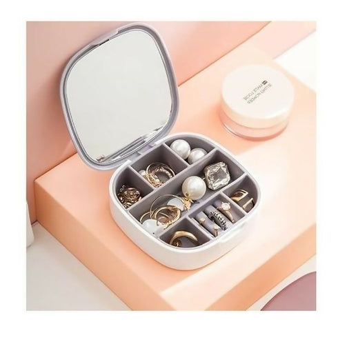 Portable Travel Multiple Compartments Jewellery Storage Box with Mirror - Grey