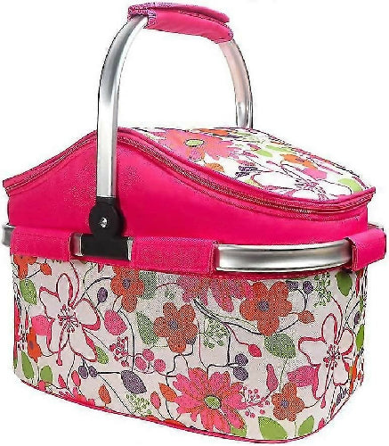 Insulated Folding Cooler Basket Tote Lunch Bag for Camping