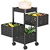 Rotating Vegetable Storage Shelf Square Storage Trolley on Wheels 360° Movable Veg Rack (3 Layers, Black)