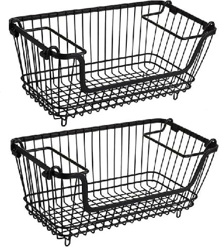 Stackable Metal Storage Basket with Handles