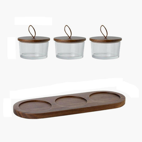 3-Piece Nut Jar Set with Wooden Tray