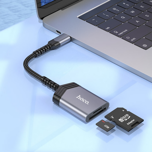 2 in 1 USB-C/Type-C to SD/TF OTG Card Reader Metal Grey