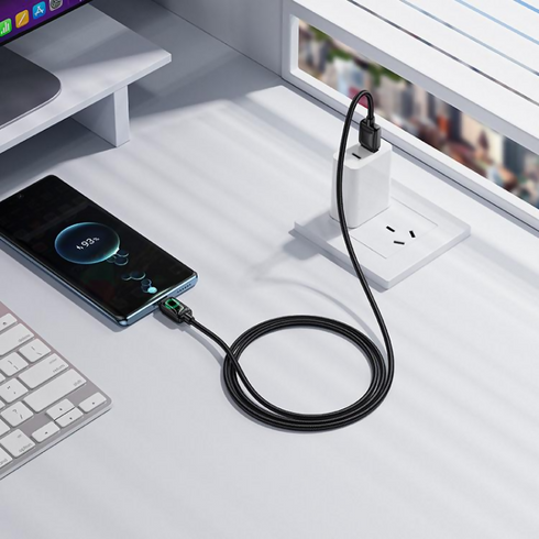 Mundo 1.2m 3A USB to Type-C Charging Data Cable with LED(Black)