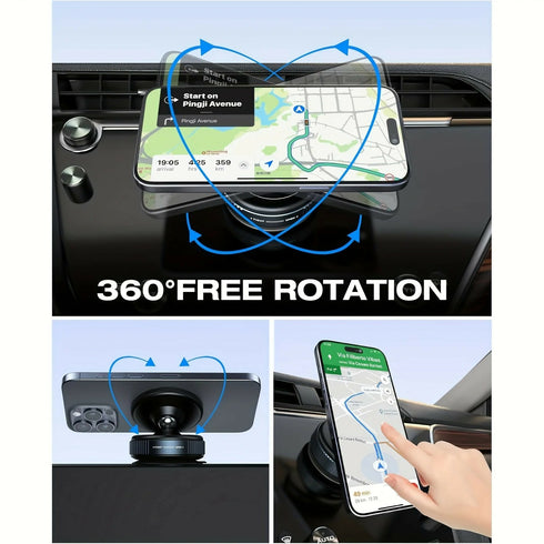 The New Upgraded 360° Rotating Magnetic Universal Phone Holder Features Vacuum And Magnetic Suction for a Stable Car Mount