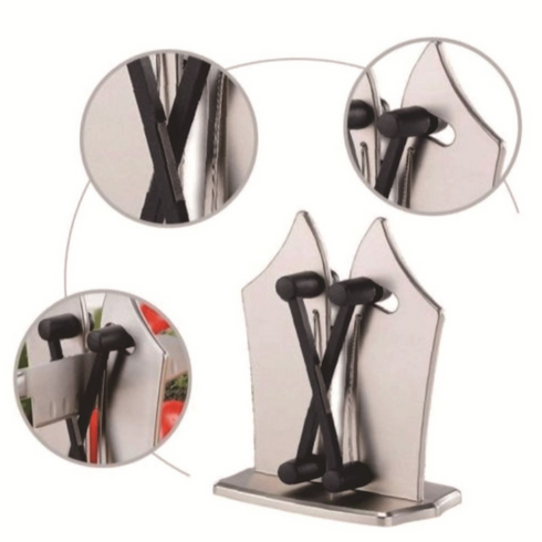 Vertical Knife Sharpening Tool with Stand, Stainless Steel, Silver