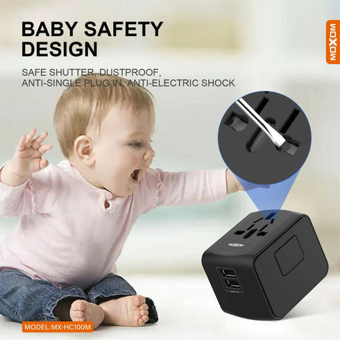 HC100 Multi-Nation Travel Adapter 4 in 1 with USB Charger 5V 2.4A Max support US / EU / UK / AU