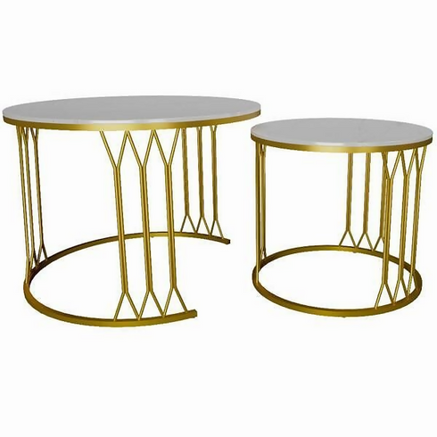 Nesting Coffee Table Set 2Piece Modern Center Tables for Home White - Gold - FU3019