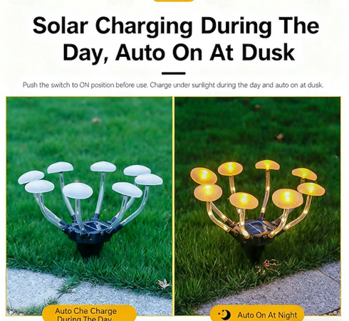 2 Pack 48LED Solar Outdoor Inserted Warm Light Mushroom Lamps