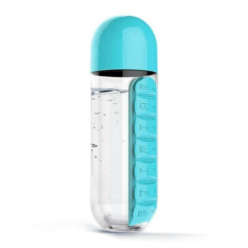 2-In-1 Water Bottles With Daily Pill Holders - Blue