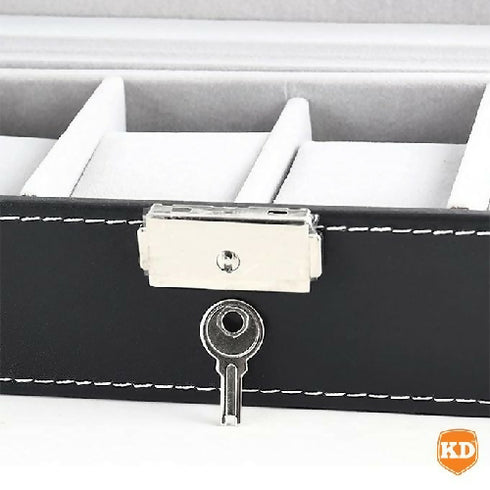 6 Slot PU Leather Watch Box Display Case Jewelry Organizer with Glass Top
