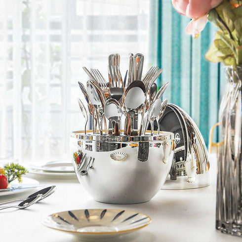 Oval Shaped Kitchen Utensil Set-Silver