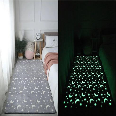 Glistening Glow In The Dark Washable Rug Cushy Bedside Mat - Assorted stars