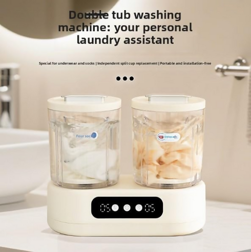 1.5 L Mini Double Cup Fully Automatic Portable Washing Machine for Underwear and Socks,