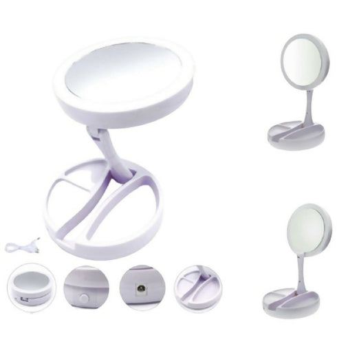 Round Fold Away LED Double Sided Mirror
