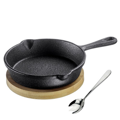 18cm Mini - Cast Iron Griddle with Wooden Board