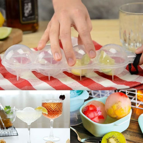 2 Pieces Of 4 Cavity Round Ice Sphere Mold Maker Tool Set - Transparent