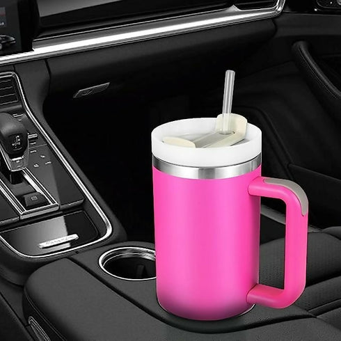1.2L Tumbler with Handle Straw Lid, Stainless Steel Travel Mug - Hot Pink