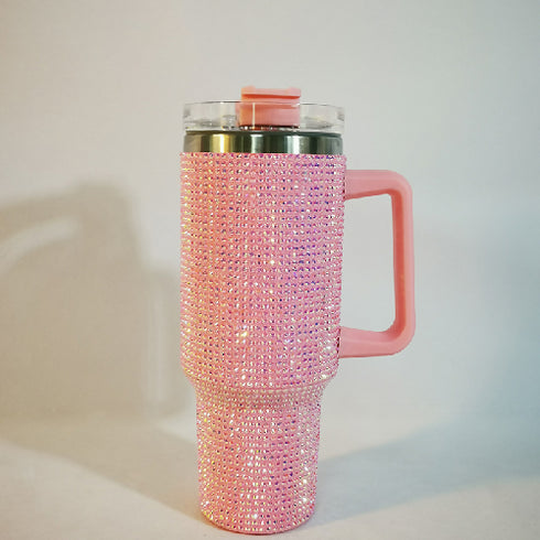 40oz Ice Metal Coffee Mug with Rhinestone Crystal Stone Fashion Diamond Bling Tumbler.