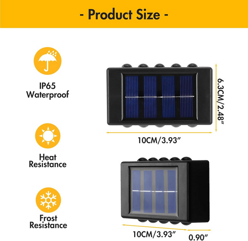 4 Pack Solar Wall Lights Outdoor, 10 LED Solar Fence Light Waterproof Outdoor Up and Down Garden Fence Lighting for Yard Garage Porch Deck Pathway Decoration