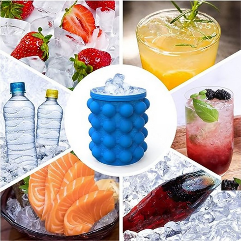 Portable Ice Cube maker, silicon bucket with lid for frozen beverages