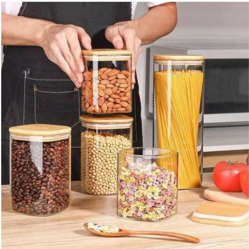 Cannister Square With Bamboo Lid Borosilicate Glass