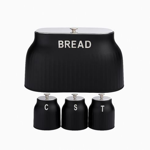 Bread Bin And 3 Piece Canisters - black