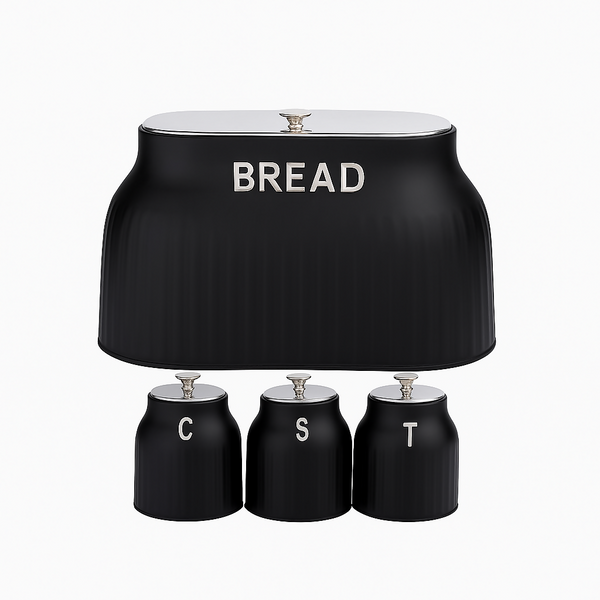 Bread Bin And 3 Piece Canisters - black