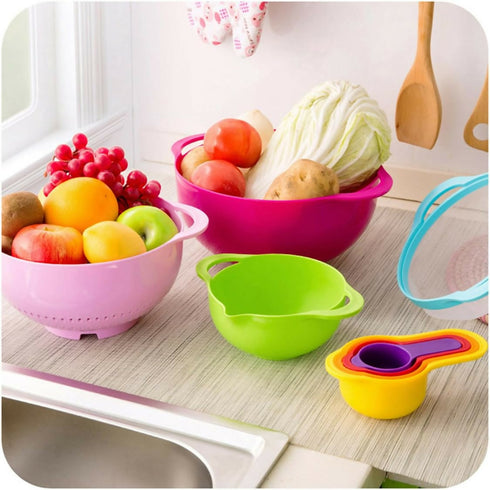 10 Piece Rainbow Mixing Bowl Colander Sifter Measuring Spoons Set