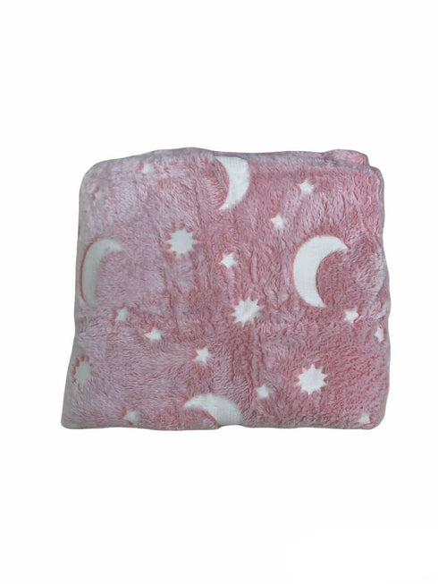 Magic Glow in The Dark Blanket Throw with Star Sky Objects - Pink