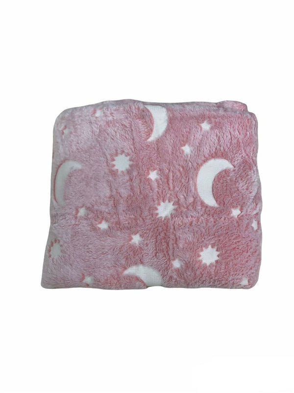 Magic Glow in The Dark Blanket Throw with Star Sky Objects - Pink