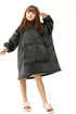 Kids Oversized Thick Warm Blanket Hoodie For Winter - Black
