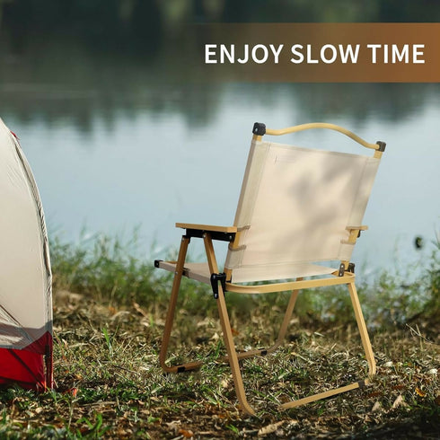 Outdoor Folding Portable Camping Chair - Wooden Armrest