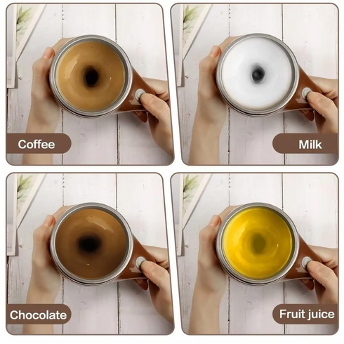 Stainless Steel Lazy Coffee Cup Automatic Magnetic Self Stirring Mug - Brown
