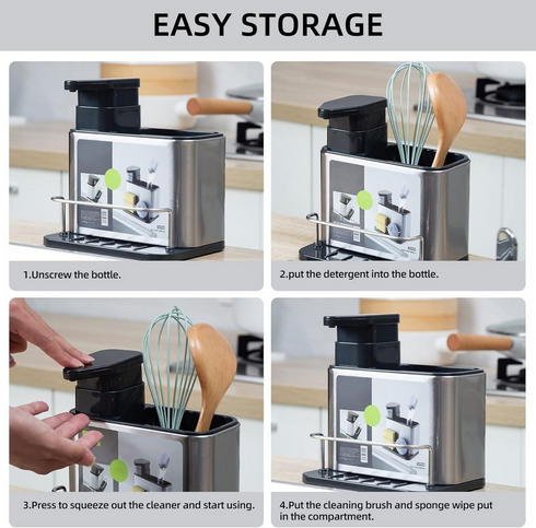 Stainless Steel Organiser With Soap Dispenser And Storage Compartment