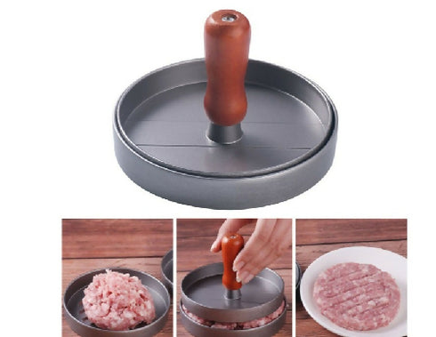 Round Burger Patty Press with Wooden Handle